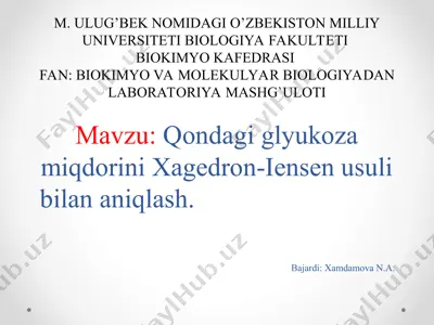 qondagi glyukoza miqdorini xagedron-iensen usuli bilan aniqlash — PPT