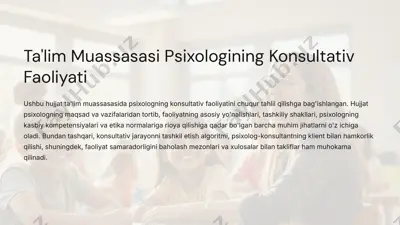ta'lim muassasasi psixologining konsultativ faoliyati — PPTX
