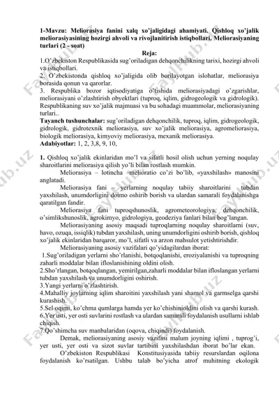 qishloq xo’jaligida meliorasiya fanini xalq xo’jaligidagi ahamiyati — DOCX