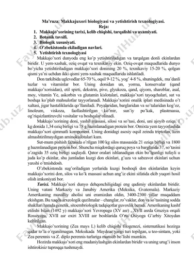 makkajuxori biologiyasi va yetishtirish texnologiyasi — DOCX