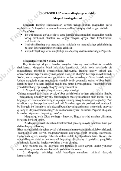 "soft-skills" va muvaffaqiyatga erishish trening dasturi — DOCX