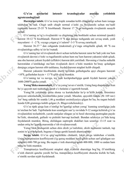 g’o’za navlarini intensiv texnologiyalar asosida yetishtish agrotexnologiyasi — DOCX