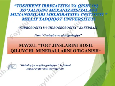 gidrologiya va gidrogeologiya ” kafedrasi — PPTX