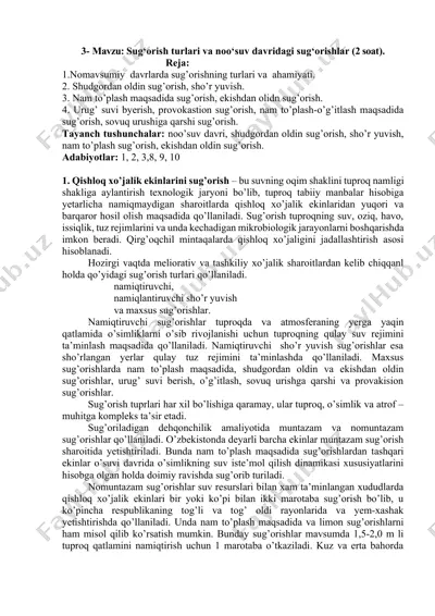 sug‘orish turlari va noo‘suv davridagi sug‘orishlar — DOCX