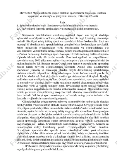 yuqori malakali sportchilarni psixologik jihatdan tayyorlash va mashg‘ulot jarayonini samarali o‘tkazish — DOCX