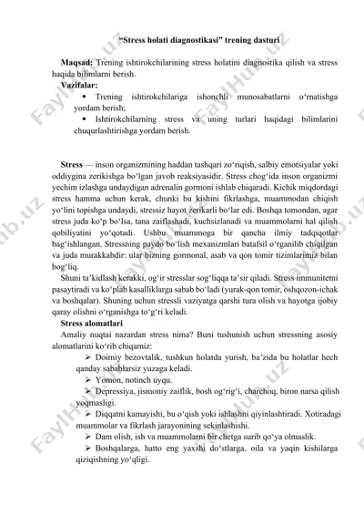 stress holati diagnostikasi trening dasturi — DOCX