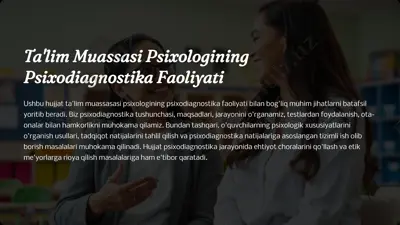 talim muassasi psixologining psixodiagnostika faoliyati — PPTX