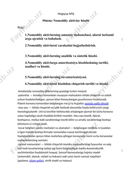 nomoddiy aktivlar hisobi — DOCX