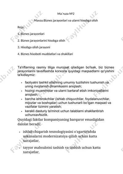 biznes jarayonlari va ularni hisobga olish — DOCX