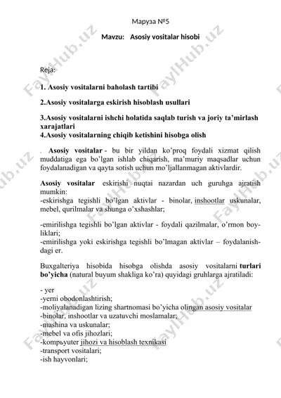asosiy vositalar hisobi — DOCX