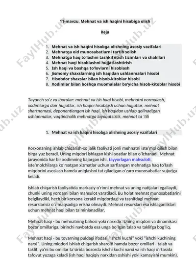 mehnat va ish haqini hisoblash — DOCX