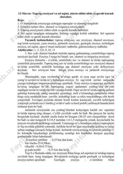tuproq eroziyasi va sel oqimi, ularni oldini olish va qarshi kurash choralari — DOCX