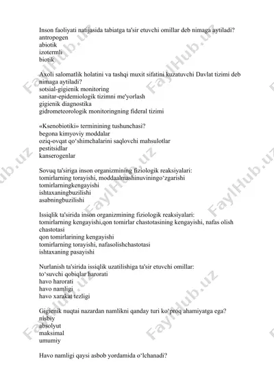 inson faoliyati natijasida tabiatga ta'sir etuvchi omillar — DOCX