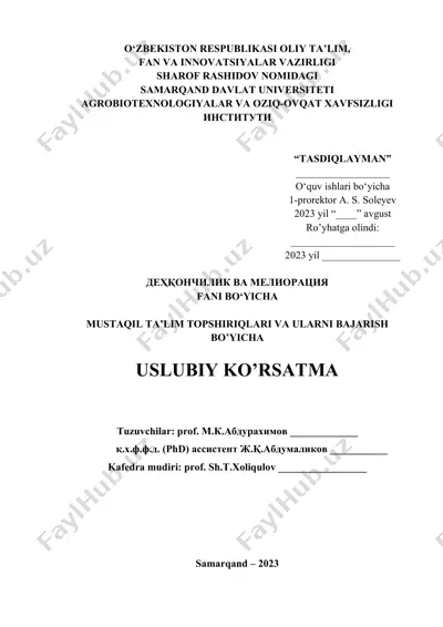 mustaqil ta’lim topshiriqlari va ularni bajarish bo’yicha uslubiy ko’rsatma — DOCX