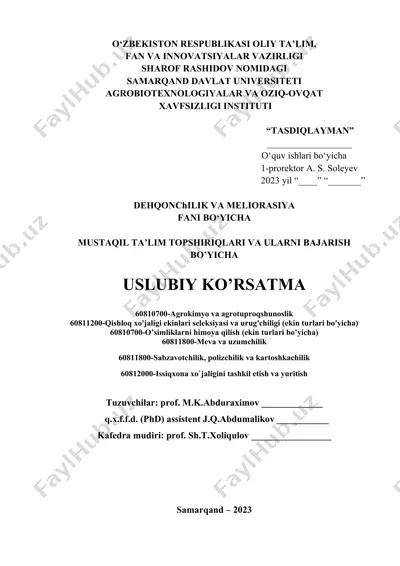 mustaqil ta'lim topshiriqlari va ularni bajarish bo'yicha uslubiy ko'rsatma — DOCX