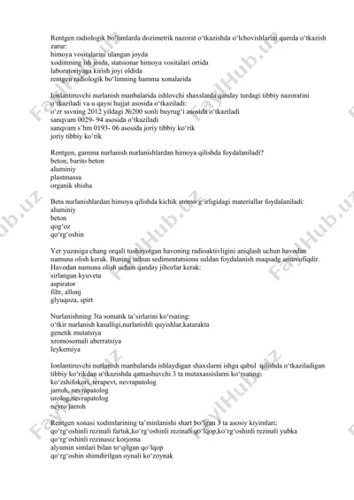 rentgen radiologik bo‘limlarda dozimetrik nazorat — DOCX