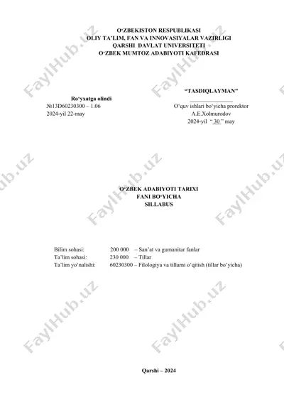 o‘zbek adabiyoti tarixi sillabus — DOCX