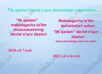 "ilk qadam" davlat o'quv dasturidagi o‘zgarishlar — PPTX