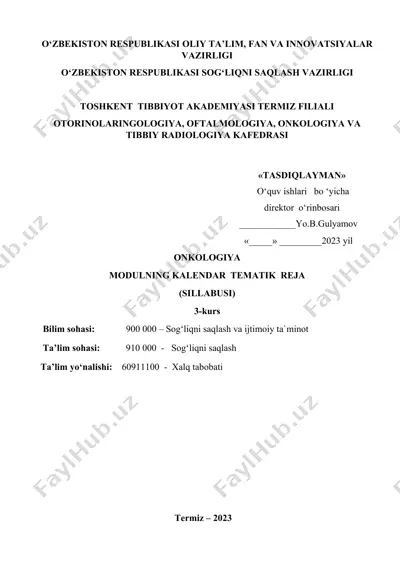 onkologiya modulning kalendar tematik reja (sillabusi) — DOCX
