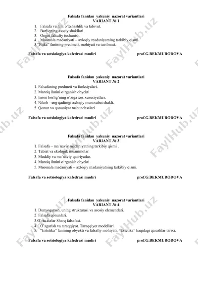 falsafa fanidan yakuniy nazorat variantlari — DOCX