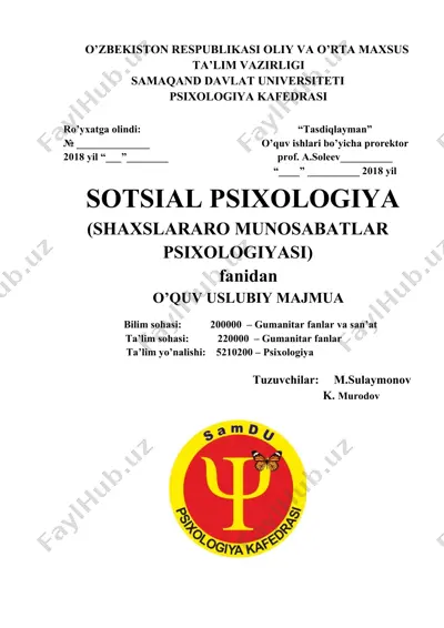 sotsial psixologiya (shaxslararo munosabatlar psixologiyasi) — DOCX