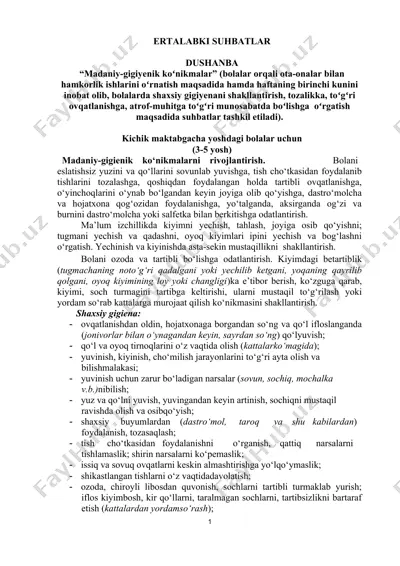 madaniy-gigienik ko‘nikmalarni rivojlantirish — DOCX