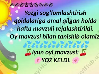 yozgi sog‘lomlashtirish haftalik rejalari — PPTX