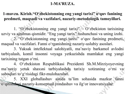 o‘zbekistonning eng yangi tarixi — PPTX