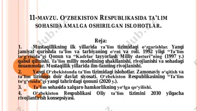 o‘zbekiston respublikasida ta’lim sohasida amalga oshirilgan islohotlar — PDF
