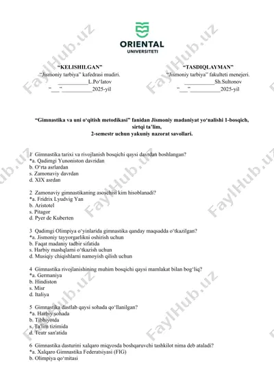 gimnastika va uni o‘qitish metodikasi — DOCX