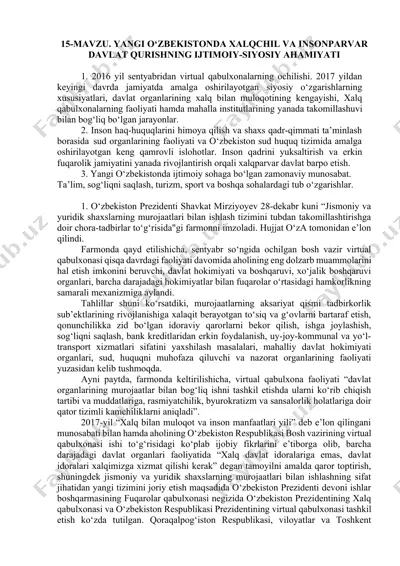 yangi o‘zbekistonda xalqchil va insonparvar davlat qurishning ijtimoiy-siyosiy ahamiyati — DOCX