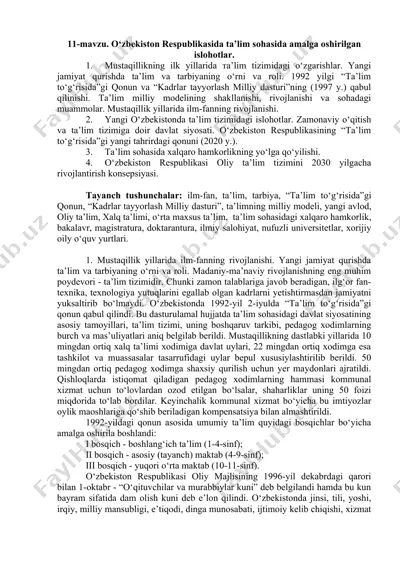 o'zbekiston respublikasida ta’lim sohasida amalga oshirilgan islohotlar — DOCX