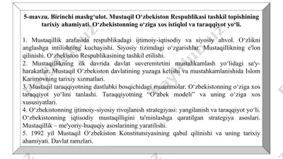 mustaqil o‘zbekiston respublikasi tashkil topishining tarixiy ahamiyati — PPT
