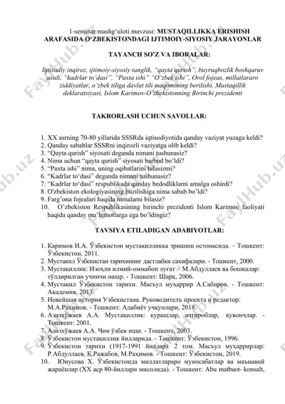 mustaqillikka erishish arafasida o‘zbekistondagi ijtimoiy-siyosiy jarayonlar — DOCX