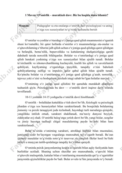 oʻsmirlik – murakkab davr — DOCX