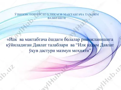 ilk va maktabgacha yoshdagi bolalar rivojlanishiga qo‘yiladigan davlat talablarining maqsad, vazifalari, tamoyillari, asosiy tushunchalari hamda “ilk qadam” davlat o‘quv dasturining mazmun mohiyati — PPTX