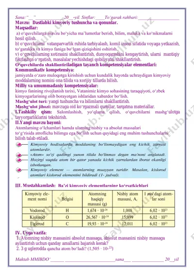 kimyo fanining dastlabki tushuncha va qonunlar — PDF