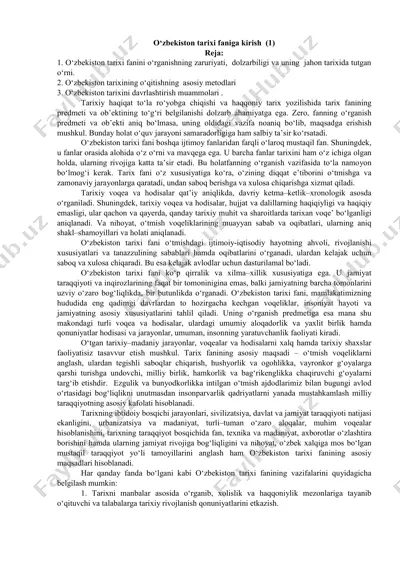 o‘zbekiston tarixi faniga kirish — PDF