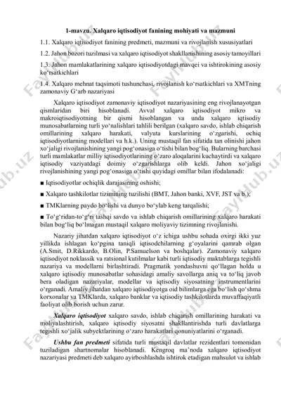 xalqaro iqtisodiyot fanining mohiyati va mazmuni — PDF