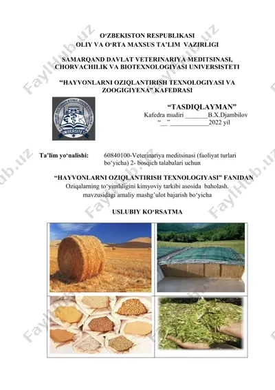 oziqalarning to‘yimliligini kimyoviy tarkibi asosida baholash — DOCX