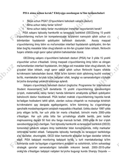 pisa nima uchun kerak? ehtiyojga asoslangan ta’lim tushunchalari — PDF