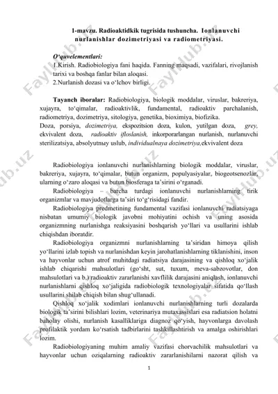 radioaktidkik tugrisida tushuncha. ionlanuvchi nurlanishlar dozimetriyasi va radiometriyasi — DOCX