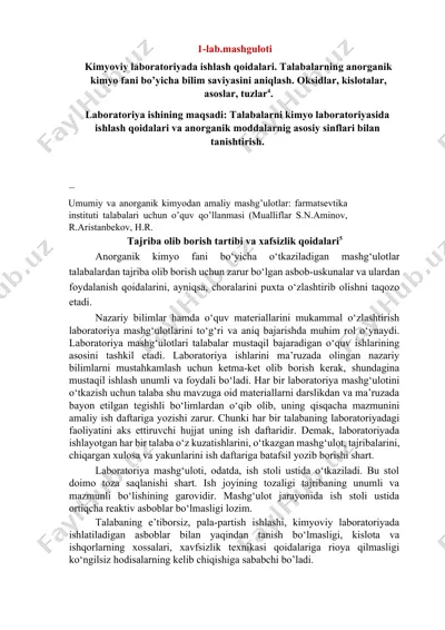 kimyoviy laboratoriyada ishlash qoidalari — DOCX