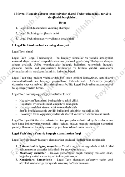 legal techning rivojlanishi va ahamiyati — DOCX