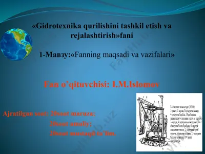 gidrotexnika qurilishini tashkil etish va rejalashtirish — PPTX