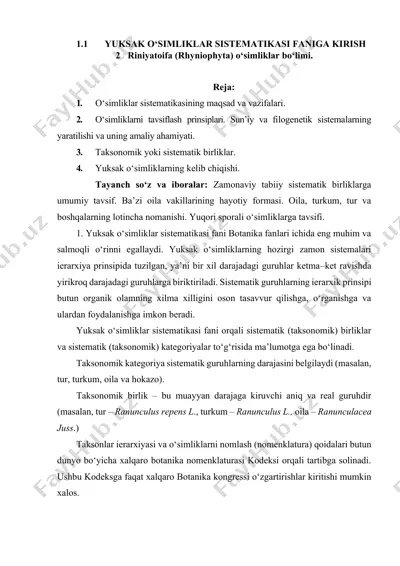 yuksak o‘simliklar sistematikasi faniga kirish — DOCX
