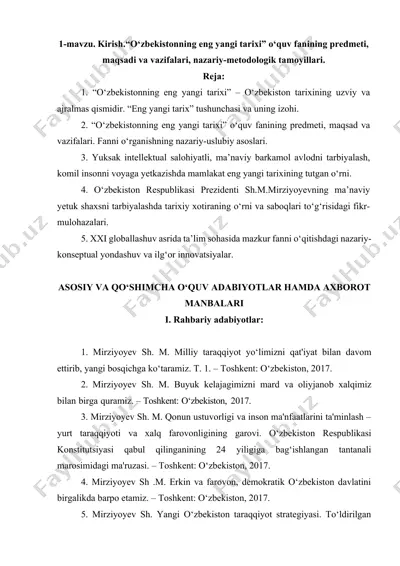 “o‘zbekistonning eng yangi tarixi” o‘quv fanining predmeti, maqsadi va vazifalari, nazariy-metodologik tamoyillari — DOCX