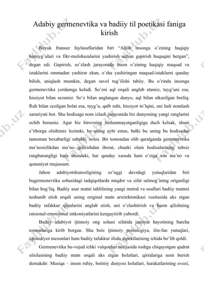 adabiy germenevtika va badiiy til poetikasi faniga kirish — DOC