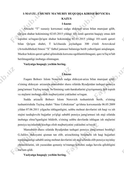 umumiy ma'muriy huquqqa kirish bo'yicha kazus — DOCX
