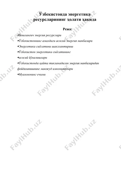 ўзбекистонда энергетика ресурсларининг холати — DOC